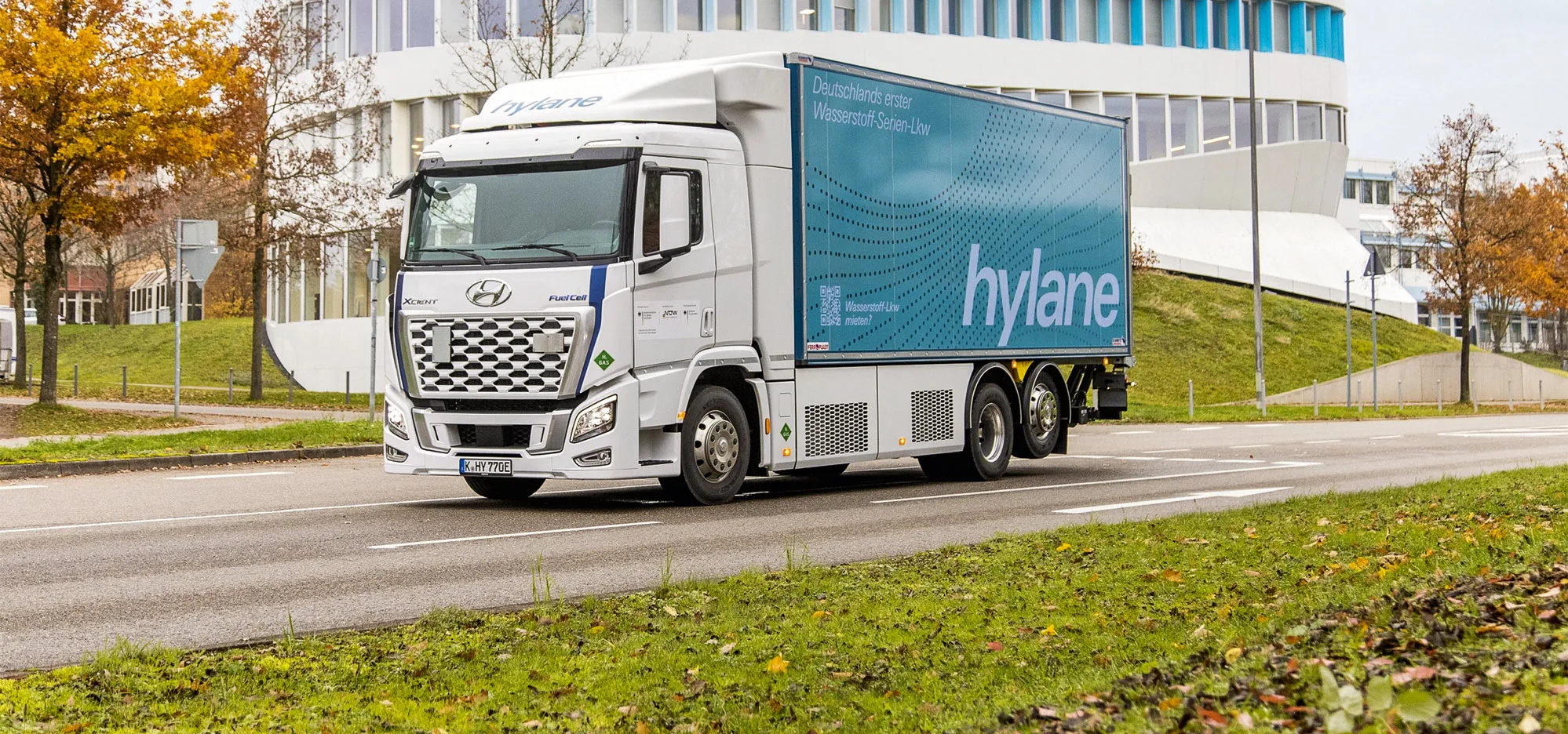 Truck from hylane, powered with hydrogen instead of gasoline.